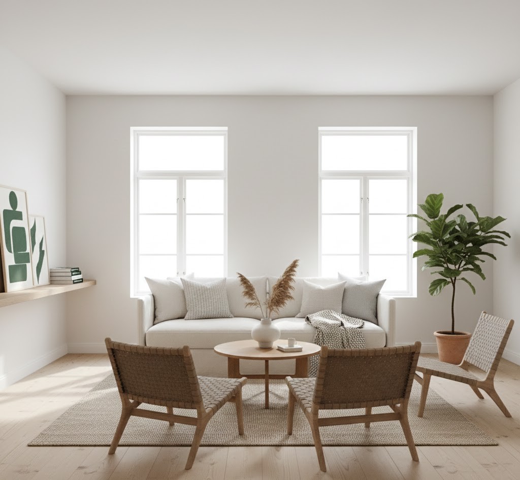 Scandinavian living room with natural light